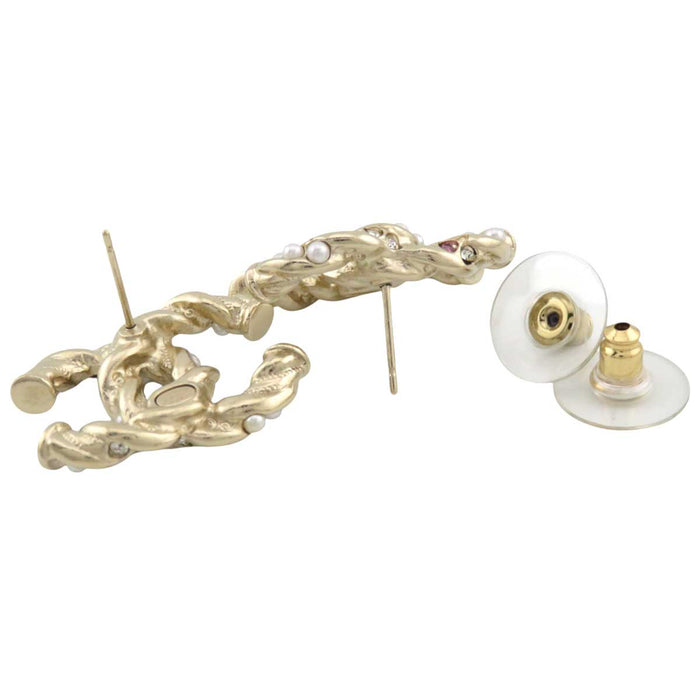 CHANEL 
COCO CC Logo A23B Light Gold Metal Stud Earrings 
Coco Mark Costume Pearl Strass Earrings