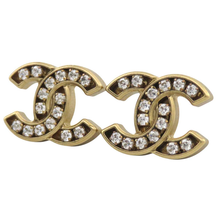 CHANEL 
COCO CC Logo A21C Rhinestone Gold Color Metal 
Coco Mark Strass Bijou Stud Earrings