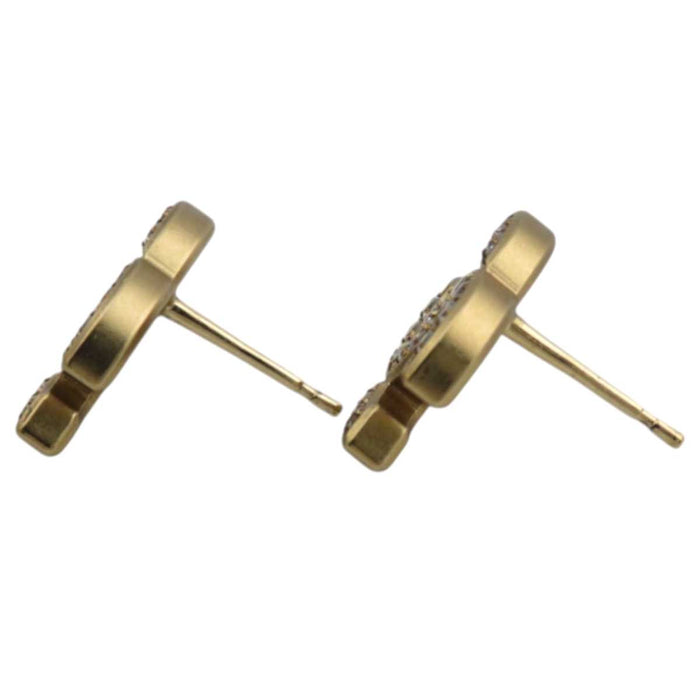 CHANEL 
COCO CC Logo A21C Rhinestone Gold Color Metal 
Coco Mark Strass Bijou Stud Earrings