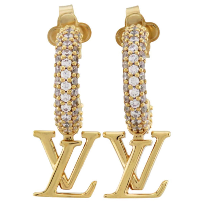 LOUIS VUITTON
Logo Gold Color Metal Rhinestone Bijou
Hoop LV Iconic Earrings