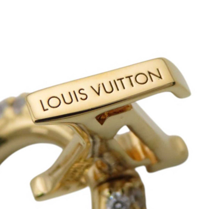 LOUIS VUITTON 
ロゴ ゴールドカラーメタル ラインストーン ビジュー 
フープ LV アイコニック ピアス