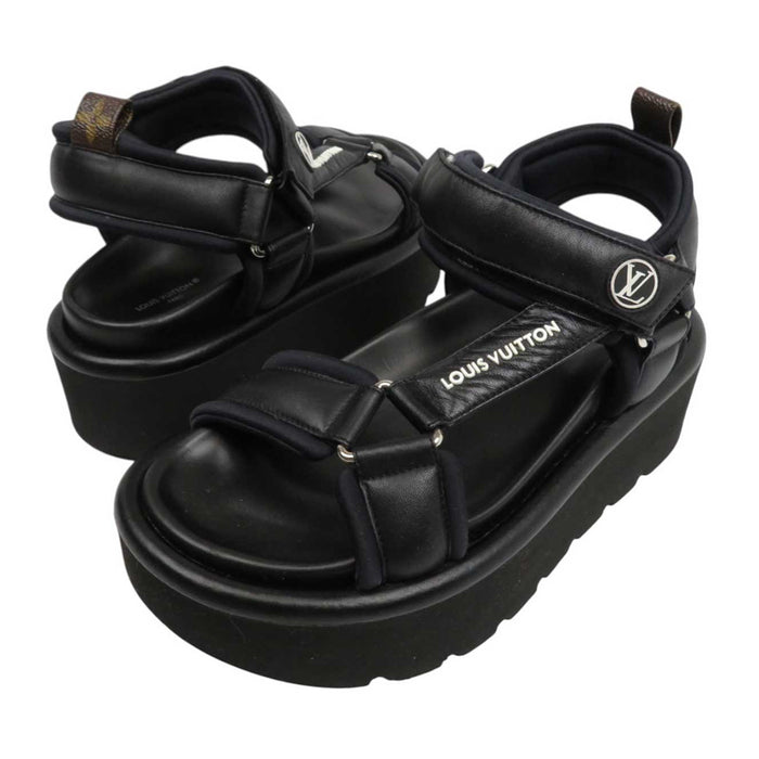 LOUIS VUITTON 
22年 LV ロゴ サークル レザー ファブリック 
プールピローライン サンダル
