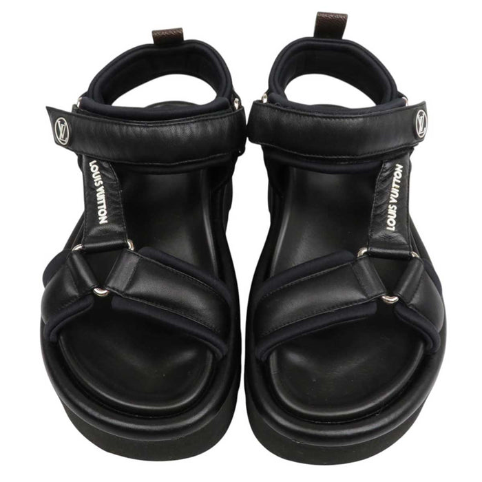 LOUIS VUITTON 
22年 LV ロゴ サークル レザー ファブリック 
プールピローライン サンダル