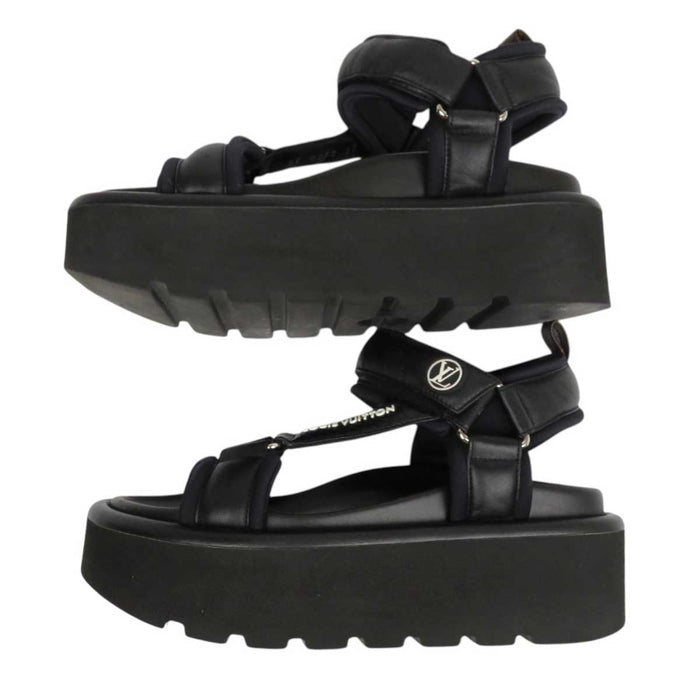 LOUIS VUITTON 
22年 LV ロゴ サークル レザー ファブリック 
プールピローライン サンダル