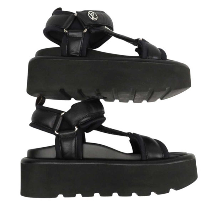 LOUIS VUITTON 
22年 LV ロゴ サークル レザー ファブリック 
プールピローライン サンダル