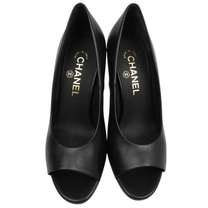 CHANEL
Chain Logo Leather Gold Color Fittings
Open Toe High Heel Pumps