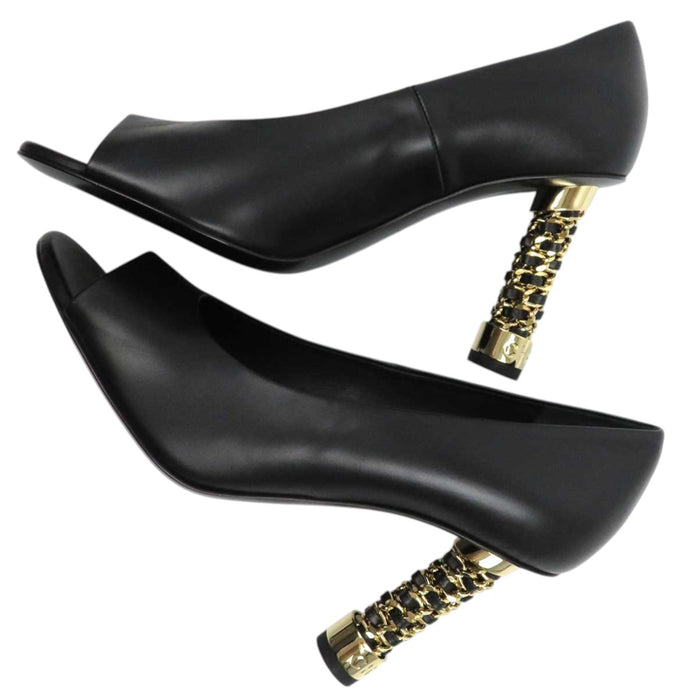 CHANEL
Chain Logo Leather Gold Color Fittings
Open Toe High Heel Pumps