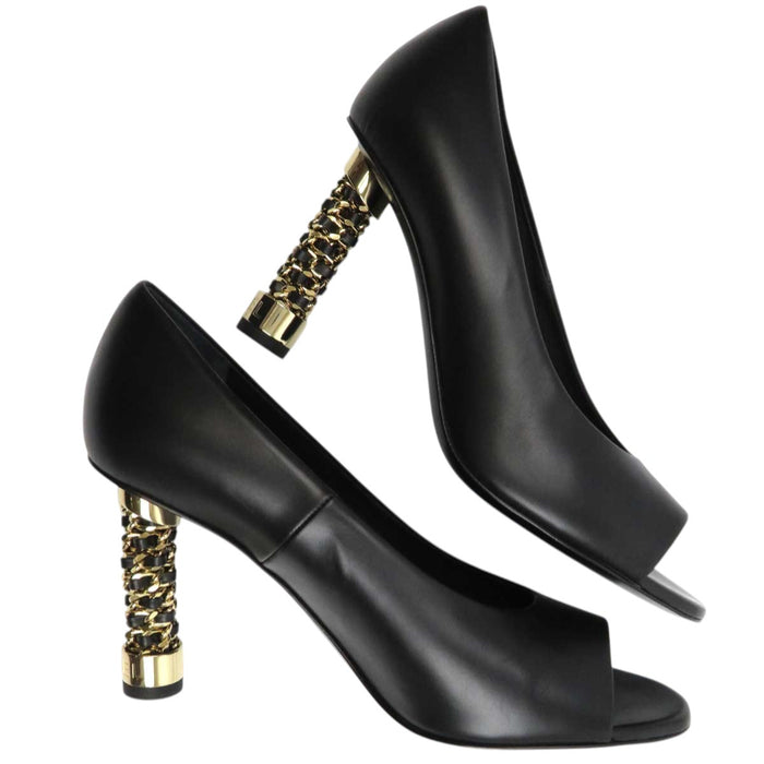 CHANEL
Chain Logo Leather Gold Color Fittings
Open Toe High Heel Pumps