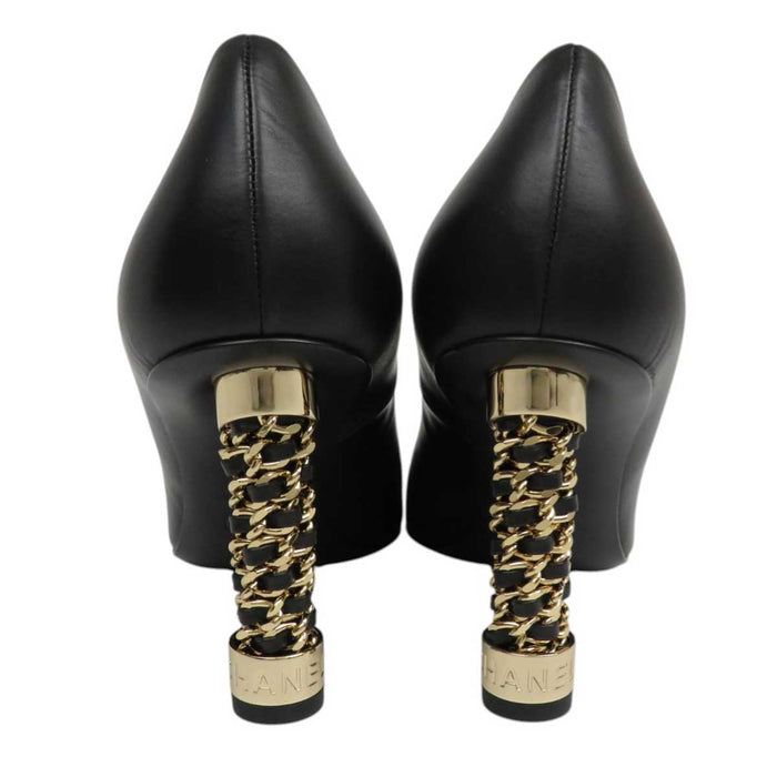 CHANEL
Chain Logo Leather Gold Color Fittings
Open Toe High Heel Pumps