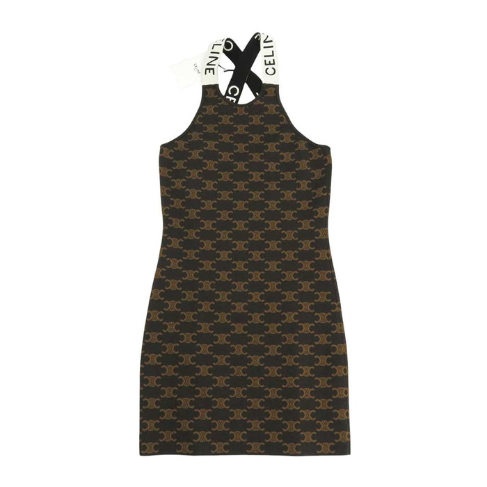 CELINE 
総柄 タイト シルク バッククロス 
トリオンフ ニット ノースリーブ ミニ ワンピース