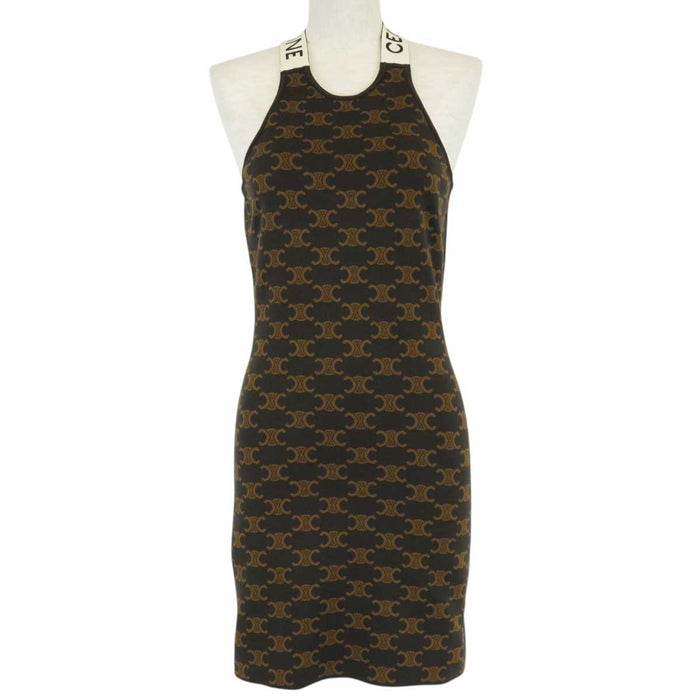 CELINE 
総柄 タイト シルク バッククロス 
トリオンフ ニット ノースリーブ ミニ ワンピース