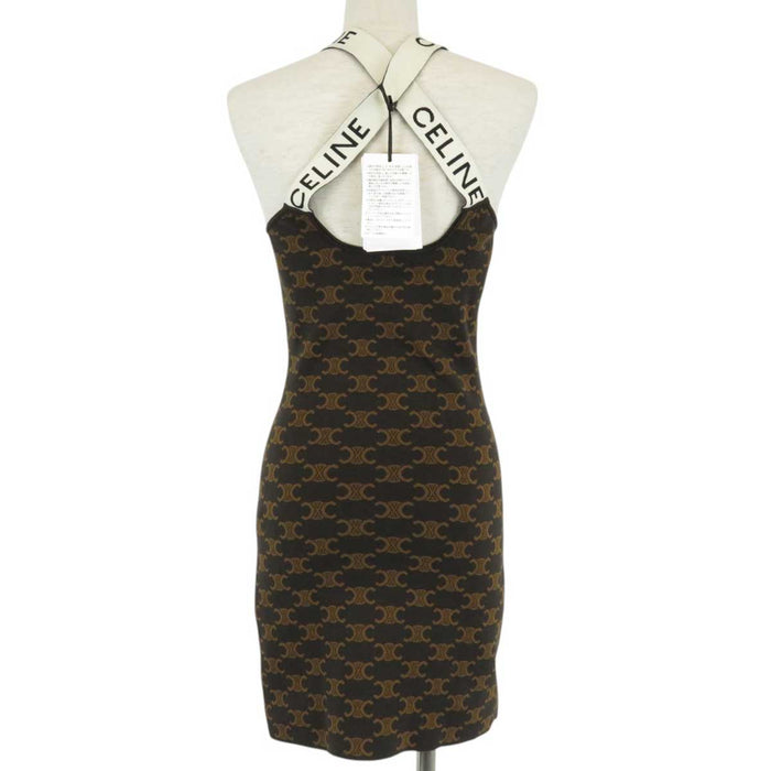 CELINE 
総柄 タイト シルク バッククロス 
トリオンフ ニット ノースリーブ ミニ ワンピース