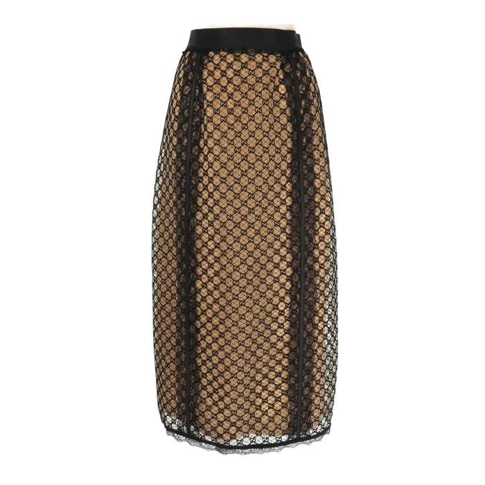 GUCCI 
Lace Logo Sheer Silk Blend 
GG Net Skirt