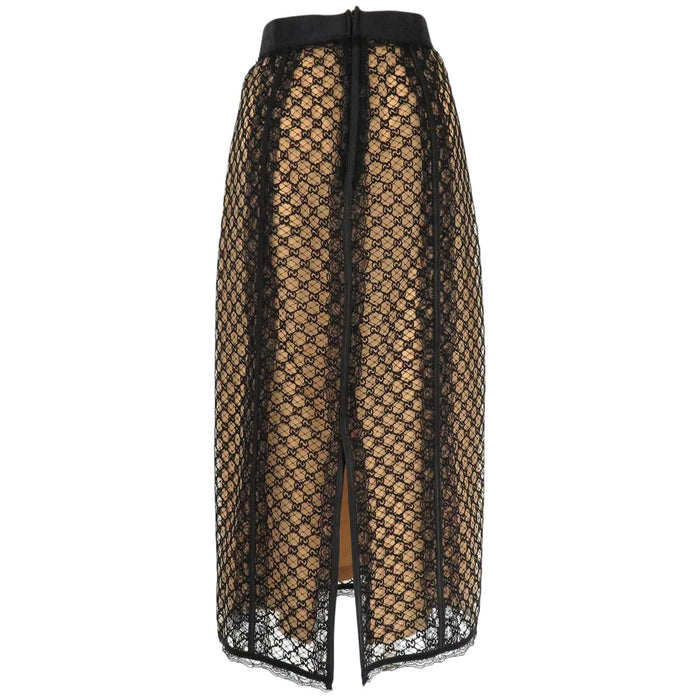 GUCCI 
Lace Logo Sheer Silk Blend 
GG Net Skirt