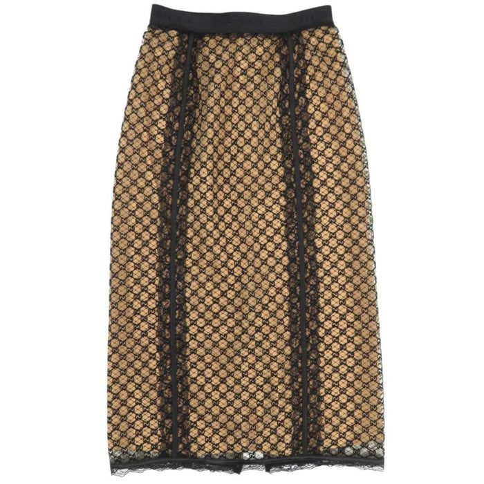 GUCCI 
Lace Logo Sheer Silk Blend 
GG Net Skirt