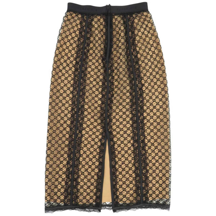 GUCCI 
Lace Logo Sheer Silk Blend 
GG Net Skirt