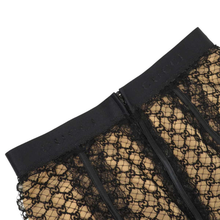 GUCCI 
Lace Logo Sheer Silk Blend 
GG Net Skirt