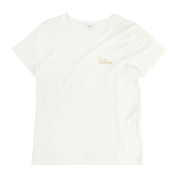 CELINE 
クルーネック コットン 金刺繍 
ロゴ エンブロイダリー ショートスリーブ Tシャツ