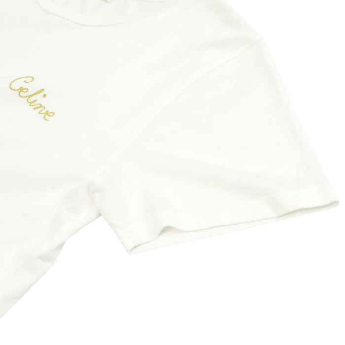 CELINE 
クルーネック コットン 金刺繍 
ロゴ エンブロイダリー ショートスリーブ Tシャツ