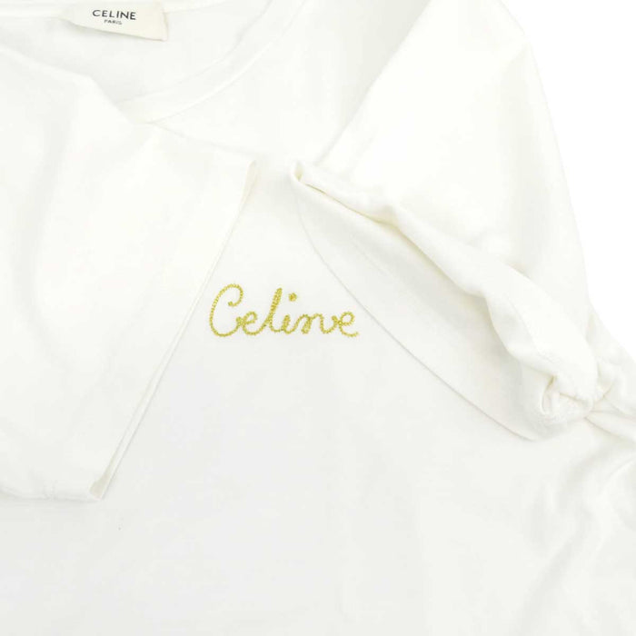 CELINE 
クルーネック コットン 金刺繍 
ロゴ エンブロイダリー ショートスリーブ Tシャツ