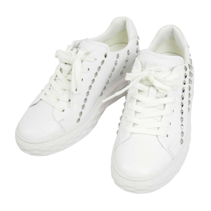 JIMMY CHOO 
Studs Logo Leather Low-Top 
Diamond Light Maxi Sneakers