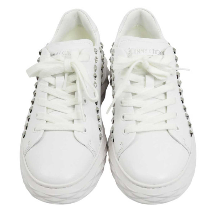 JIMMY CHOO 
Studs Logo Leather Low-Top 
Diamond Light Maxi Sneakers