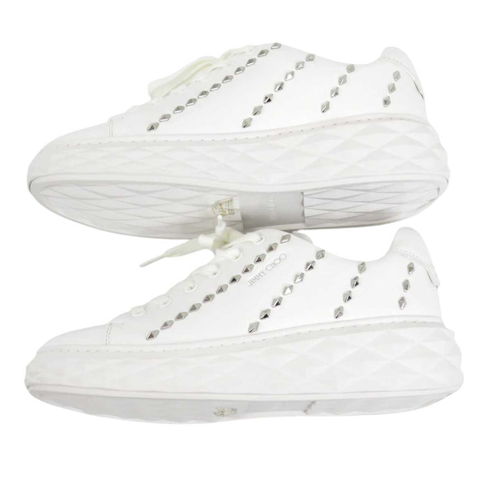 JIMMY CHOO 
スタッズ ロゴ レザー ロートップ 
ダイヤモンド ライト マキシ スニーカー