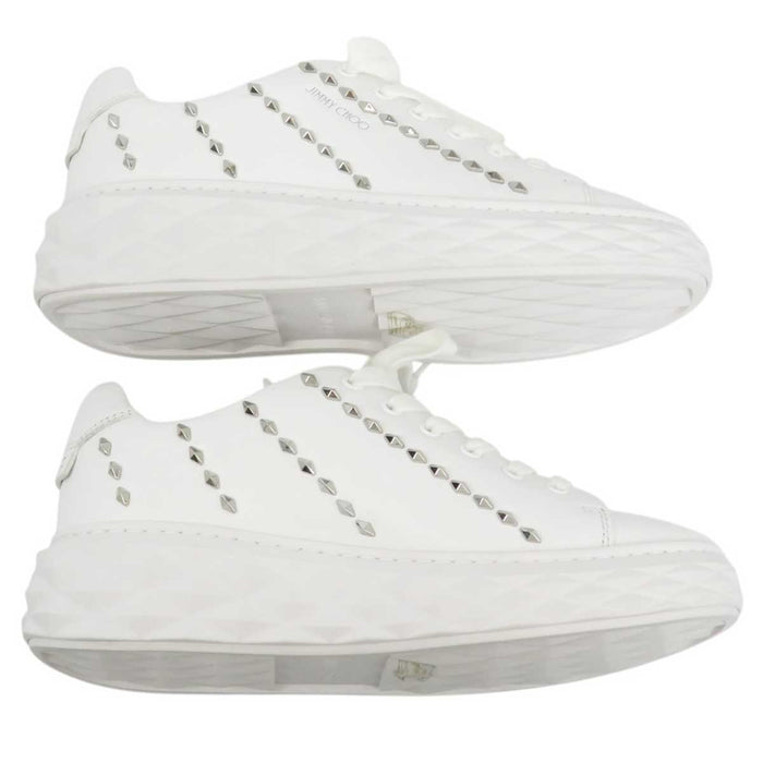 JIMMY CHOO 
スタッズ ロゴ レザー ロートップ 
ダイヤモンド ライト マキシ スニーカー