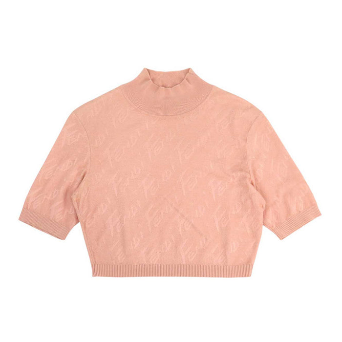 FENDI 
ハイネック クロップド サマーニット 
ロゴ ハーフスリーブ ニット