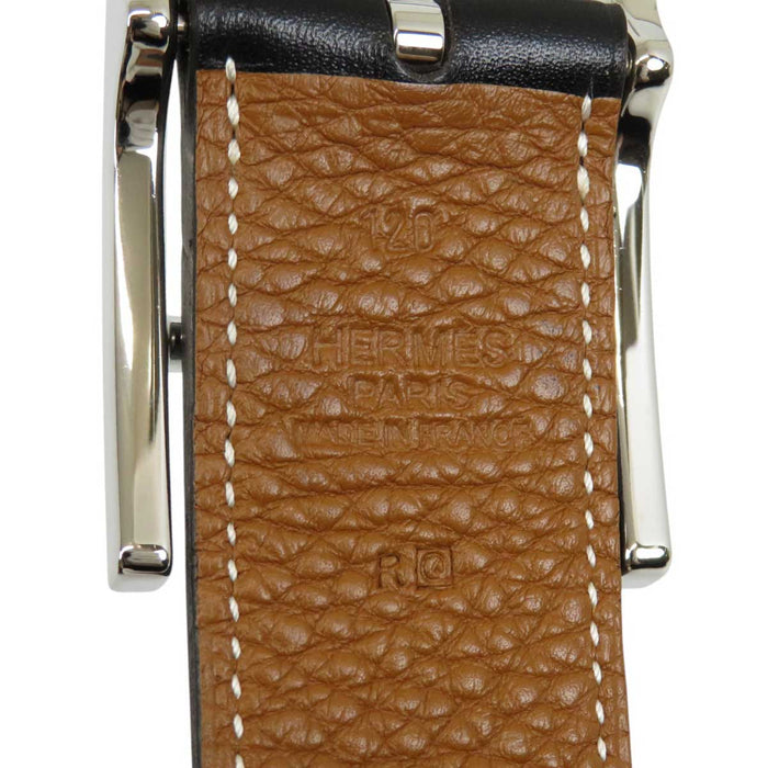 HERMES 
□Q刻印 レザー シルバーカラーメタル 
カンタン リバーシブル ベルト 32MM