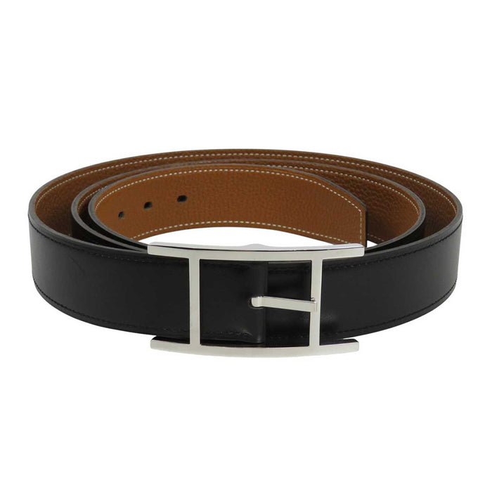 HERMES 
□Q刻印 レザー シルバーカラーメタル 
カンタン リバーシブル ベルト 32MM