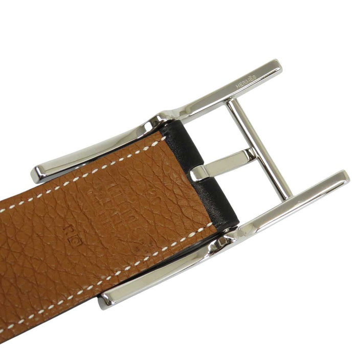 HERMES 
□Q刻印 レザー シルバーカラーメタル 
カンタン リバーシブル ベルト 32MM