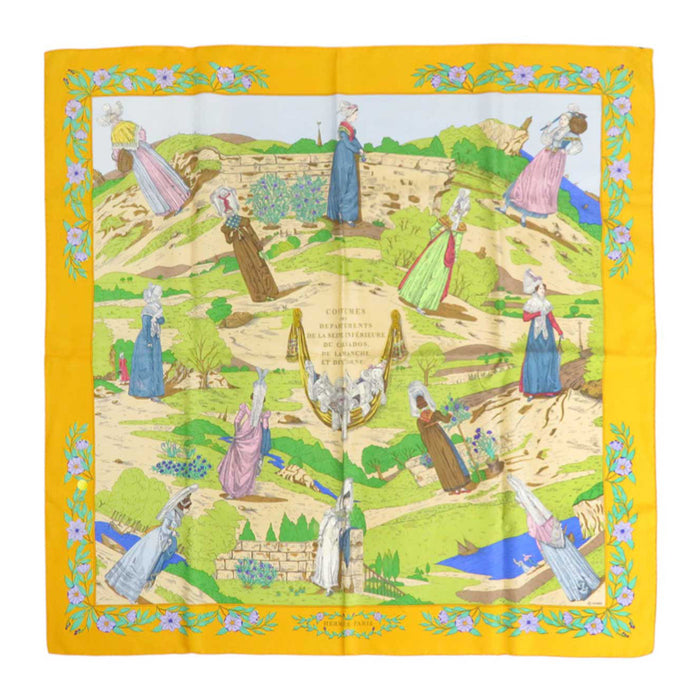 HERMES 
シルク 大判 花 
カレ 90 COSTUMES DES DEPARTEMENTS 部門の衣装