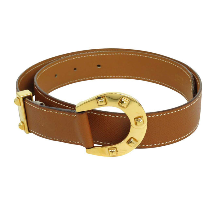 HERMES 
◯U Engraving Leather Gold Color Fittings 
Horseshoe Belt