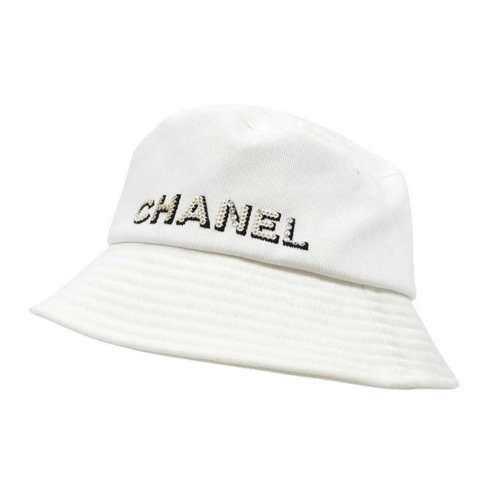 CHANEL 
Sequin Cotton 
Logo Embroidery Bucket Hat