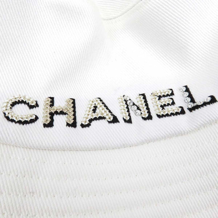 CHANEL 
Sequin Cotton 
Logo Embroidery Bucket Hat