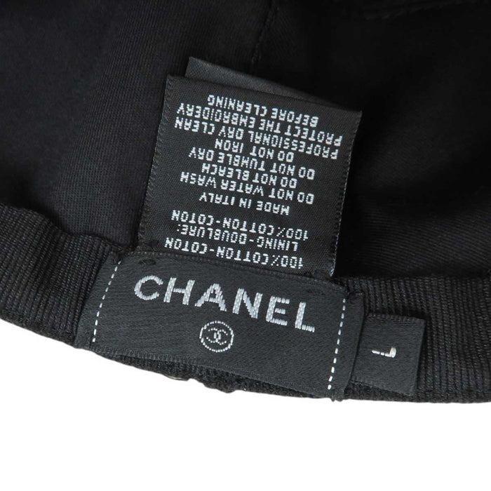 CHANEL 
Sequin Cotton 
Logo Embroidery Bucket Hat