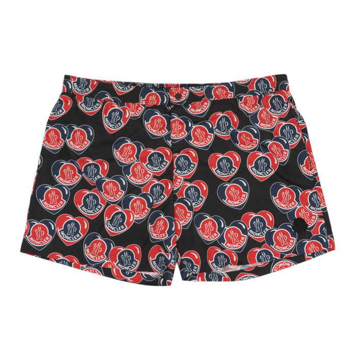 MONCLER 
総柄 ワッペン ハート 
ロゴ コットン ハーフパンツ