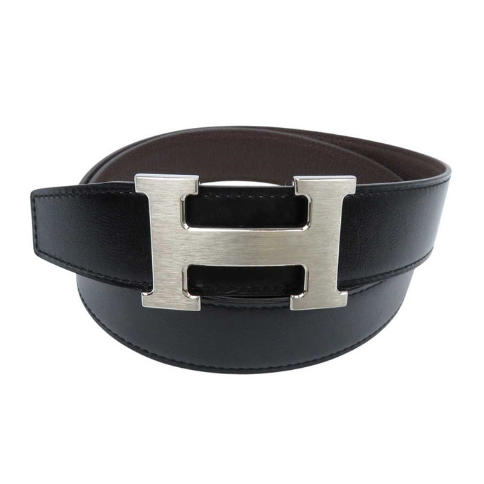 HERMES 
アッシュ D刻印 ロゴ シルバープレーテッドメタル 
H バックル リバーシブル レザー ベルト 32MM