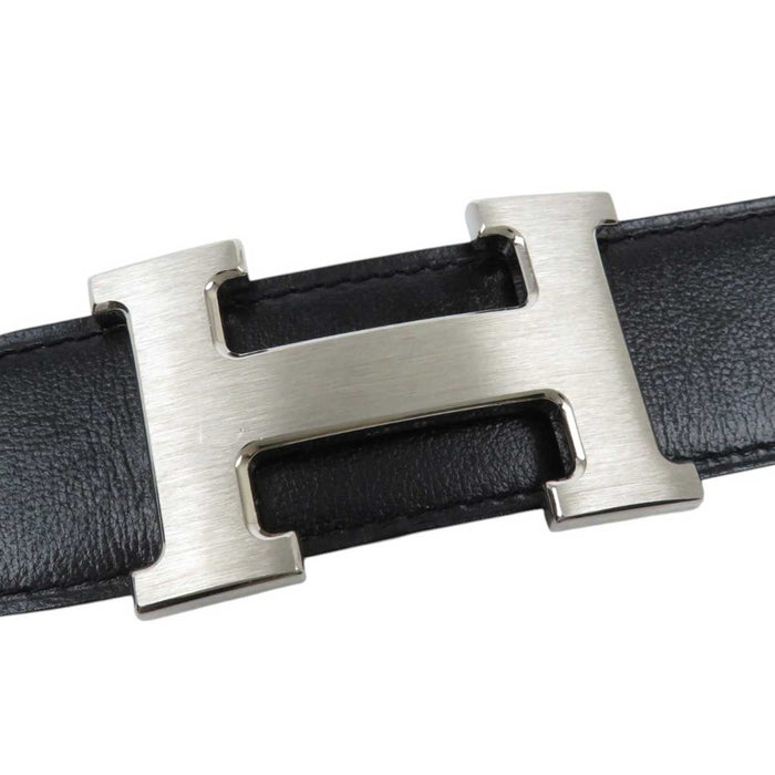 HERMES 
アッシュ D刻印 ロゴ シルバープレーテッドメタル 
H バックル リバーシブル レザー ベルト 32MM