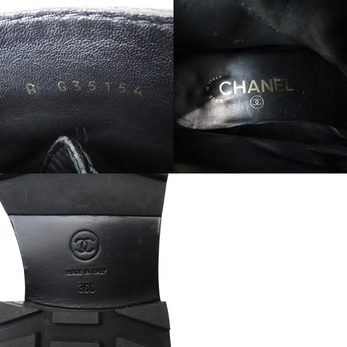 CHANEL 
COCO CC ロゴ レザー レースアップ サイドジップ 
ココマーク コスチュームパール ショートブーツ