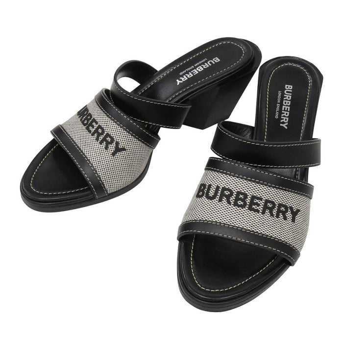 BURBERRY 
レザー 
キャンバス ロゴ ミュール