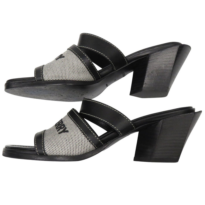 BURBERRY 
レザー 
キャンバス ロゴ ミュール