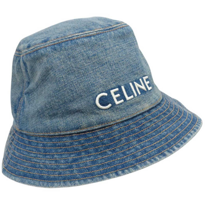 CELINE 
ロゴ 刺繍 エンブロイダリー 
ユニオンウォッシュ デニム バケットハット