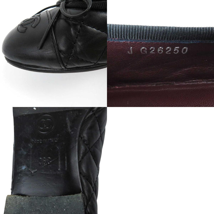 CHANEL 
COCO CC logo leather round toe 
Coco mark matelassé ballet shoes