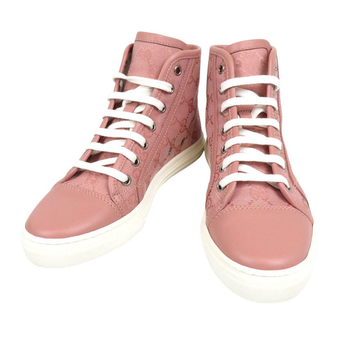GUCCI 
ロゴ 総柄 レザー レースアップ 
GGキャンバス ハイカット スニーカー