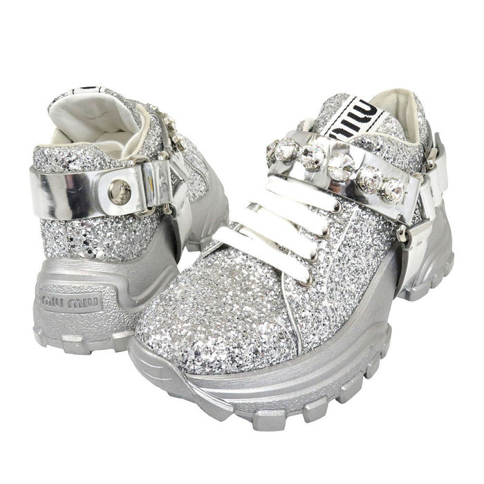 MIUMIU 
ラメ ロゴ 
ビジュー グリッター スニーカー