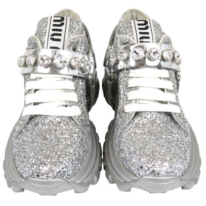 MIUMIU 
ラメ ロゴ 
ビジュー グリッター スニーカー