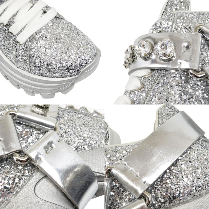 MIUMIU 
ラメ ロゴ 
ビジュー グリッター スニーカー