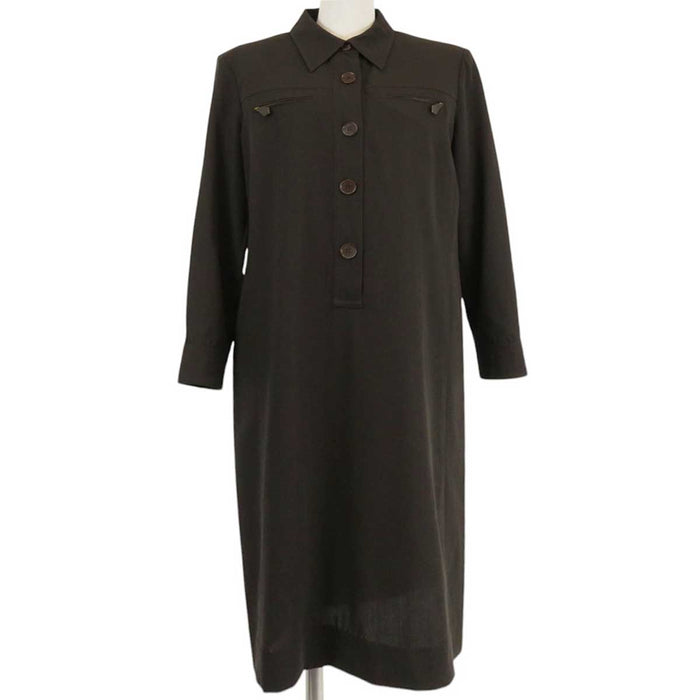 HERMES
Logo Button Medium Length Wool
Long Sleeve Shirt Dress